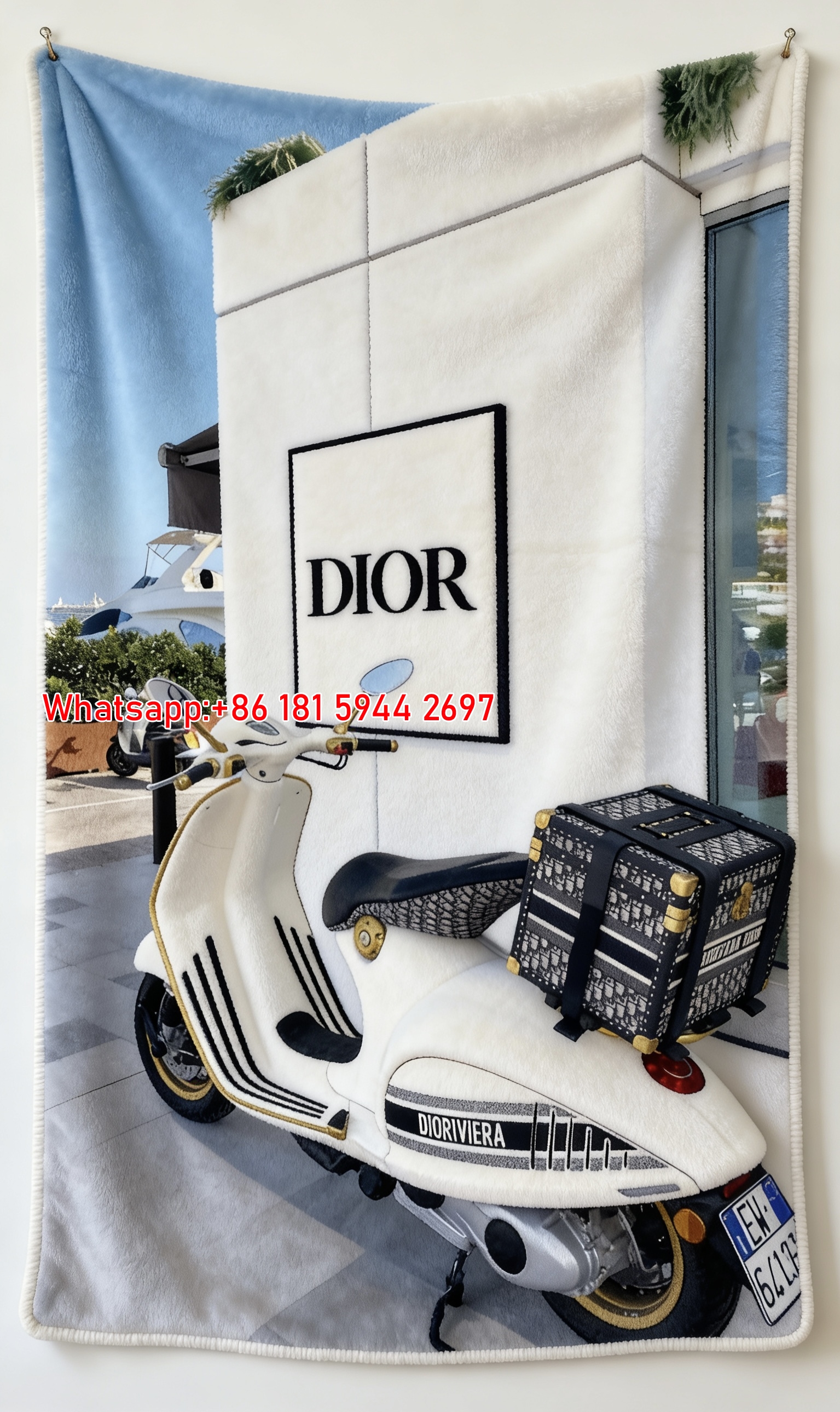 Dior White Scooter Flannel Throw Blanket D157